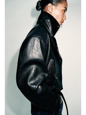 ZARA FAUX LEATHER BIKER JACKET WITH SHOULDER PADS